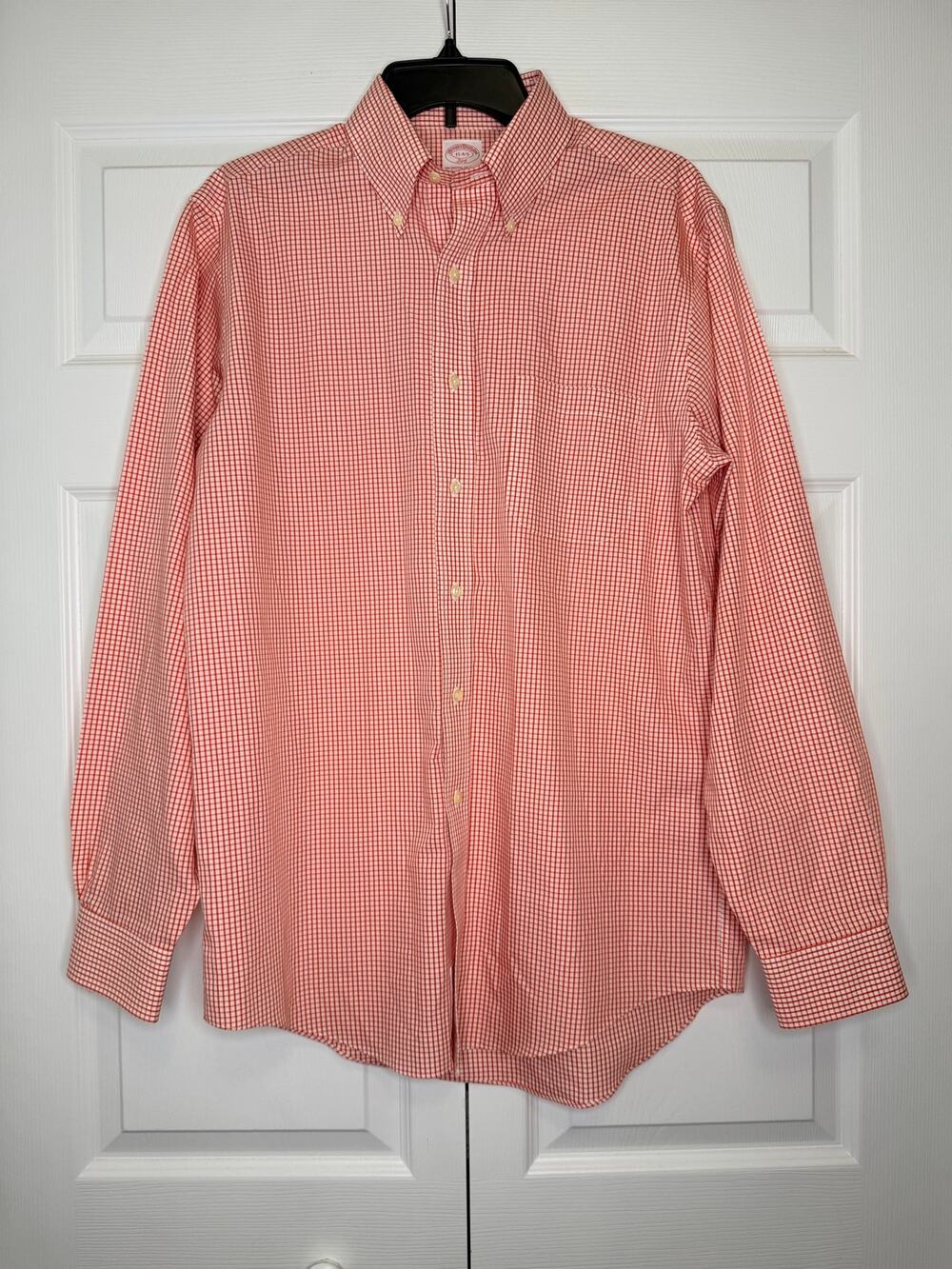 Brooks Brothers Button-Down Shirt Red/White Gingham Size 15-4/5 M 100% Cotton